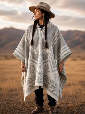 Handwoven Unisex Handwoven Hooded 100% Andean Wool Poncho Pullover Coat